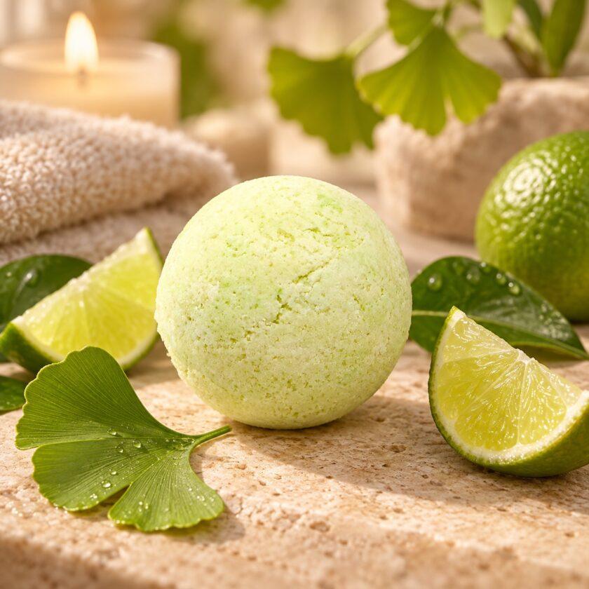 Badekugel_Ginkgo_Limette_Produktbild Badekugel Ginkgo Limette
