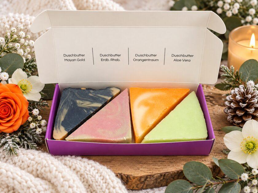 01_winterliches_duschbutter_geschenkset Duschbutter Quartett
